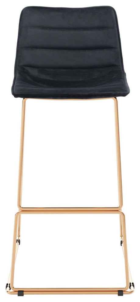 Bar Stool Chair Barstool, Set of 2, Steel Metal, Fabric, Black, Gold, Cafe