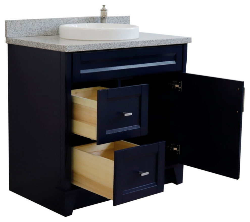 37" Single Sink Vanity, Blue Finish With Gray Granite