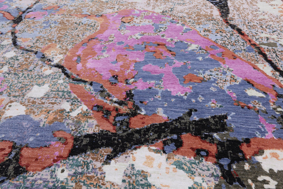 Modern Bird Design Hand Knotted Wool and Silk Rug 8' 11" X 12' 1" Q6831