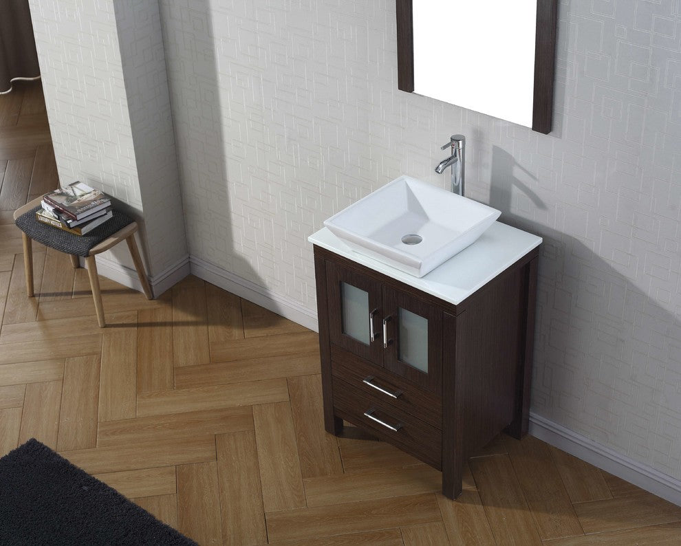 Dior 24" Single Bathroom Vanity, Espresso With White Engineered Stone