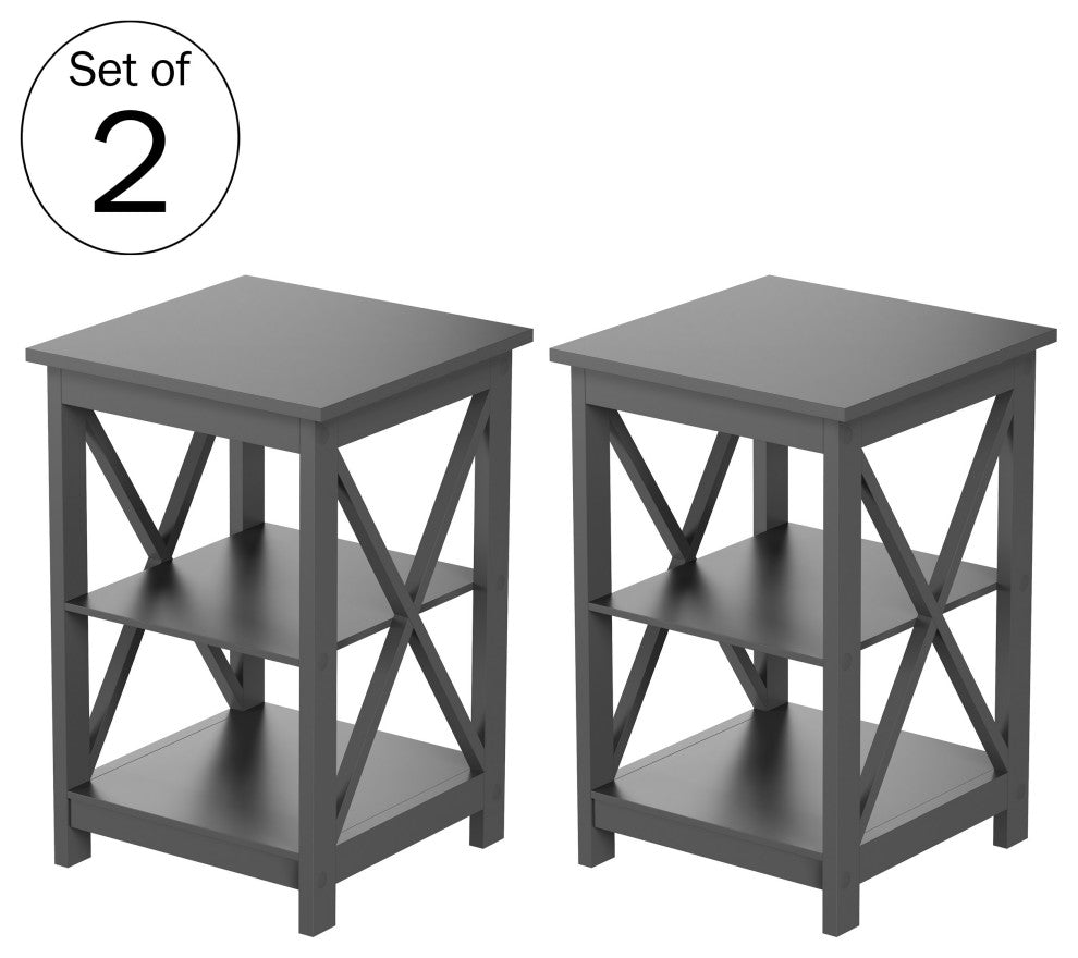 Side Tables, Two Shelves, Gray