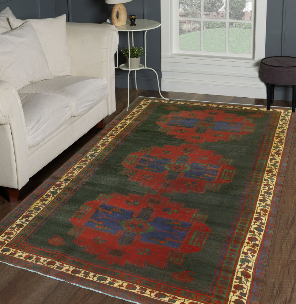 Fine Vintage Distressed Toobah Charcoal/Burgundy Rug, 5'4x8'9