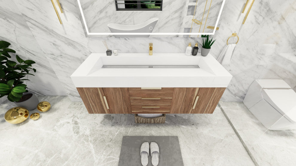 Madison 60" Wall Mounted  Single Sink Vanity with Reinforced Acrylic Sink, White Oak