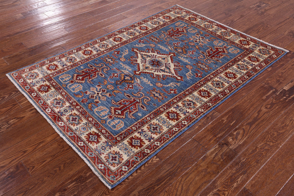Super Kazak Geometric Handmade Wool Rug 4' 0" X 5' 11" Q10629