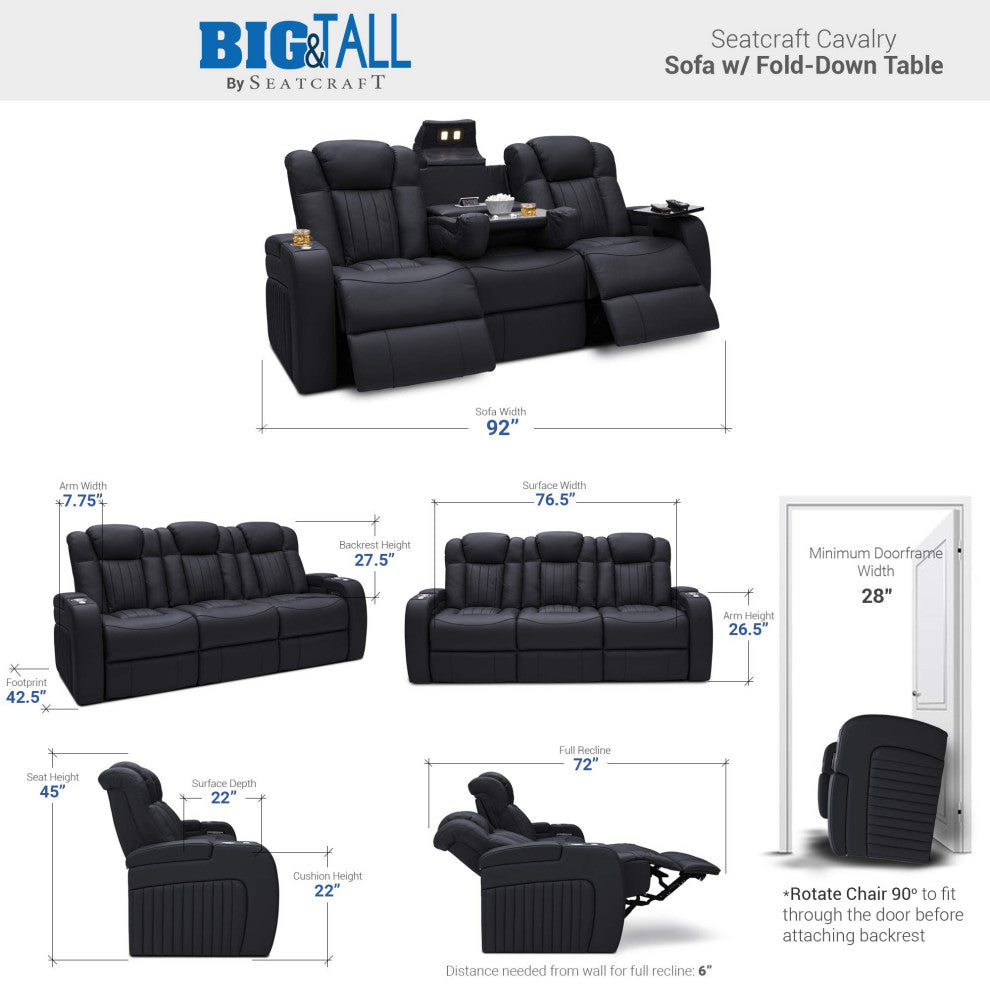 Seatcraft Cavalry Home Theater Seating, Black, Sofa