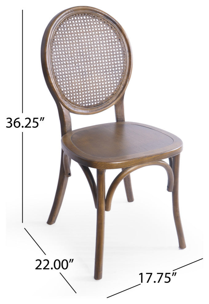 Lampman Elm Wood and Rattan Dining Chair, Set of 2, Brown