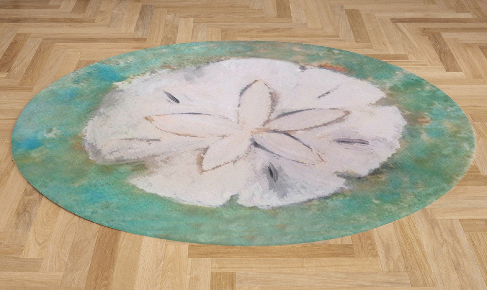 Sea life round chenille area rugs from my art. Approximately 60", Sand Dollar, R