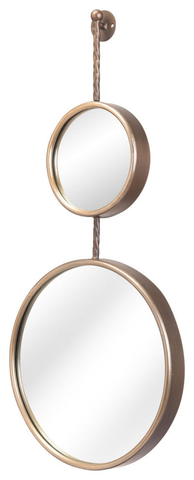 Frame Wall Mirror, Round, Glass, Steel Metal, Gold, Mid Century Bedroom Living