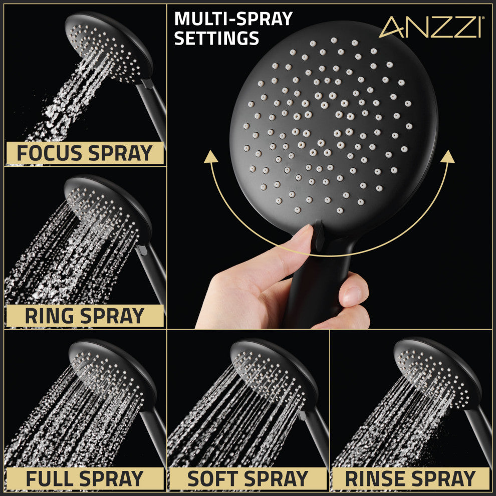 Heavy Rainfall Stainless Steel Shower Bar with Hand Sprayer, Matte Black