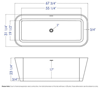 ALFI brand AB9952 67" White Rectangular Solid Surface Smooth Resin Bathtub