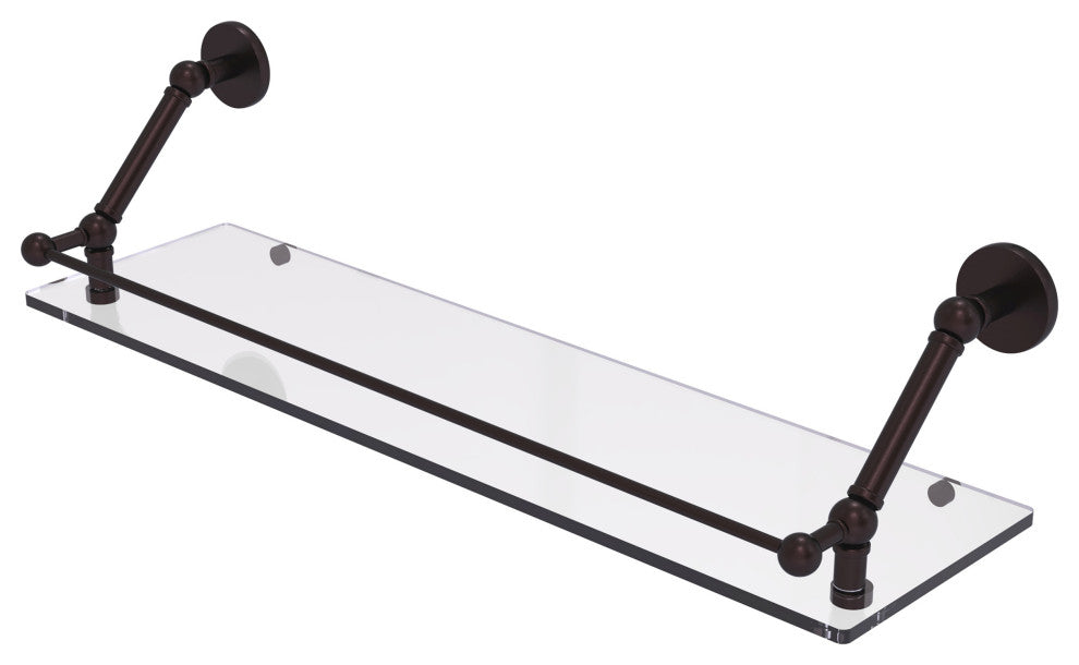 Prestige Skyline 30" Floating Glass Shelf with Gallery Rail, Antique Bronze