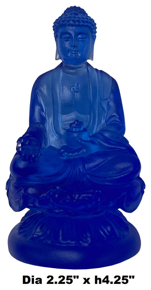 Crystal Glass Liuli Pate-de-Verre Blue Sitting Meditation Buddha Statue Hws1347