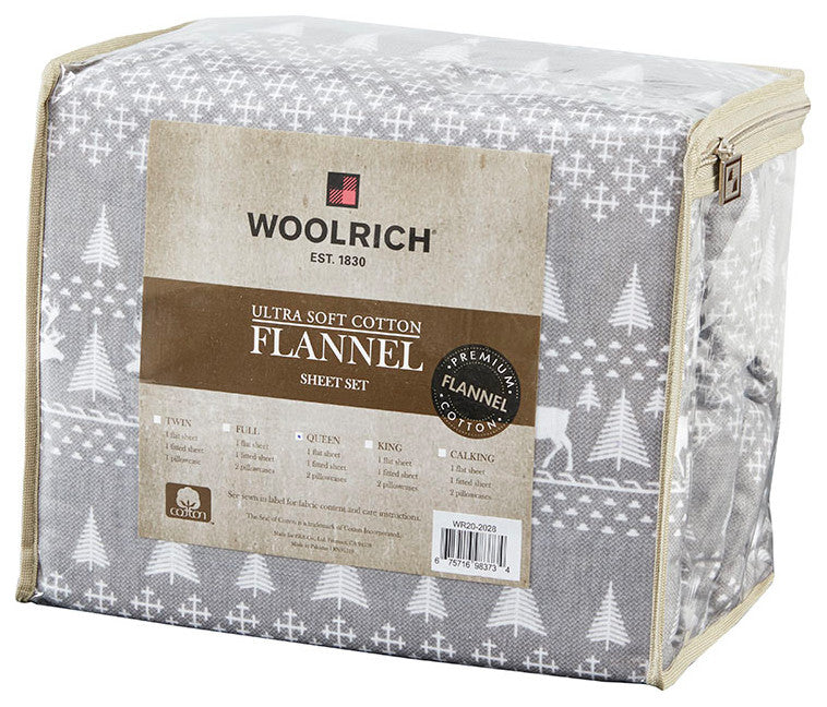 Woolrich Flannel Cotton Flannel Winter Sheet Set, Blue Plaid