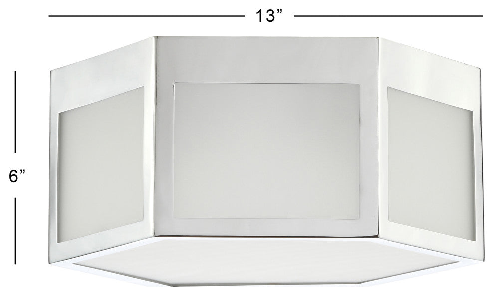 Minimo Hexagon Metal and Frosted Glass LED Flush Mount, Chrome, Width: 13"