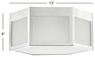 Minimo Hexagon Metal and Frosted Glass LED Flush Mount, Chrome, Width: 13"