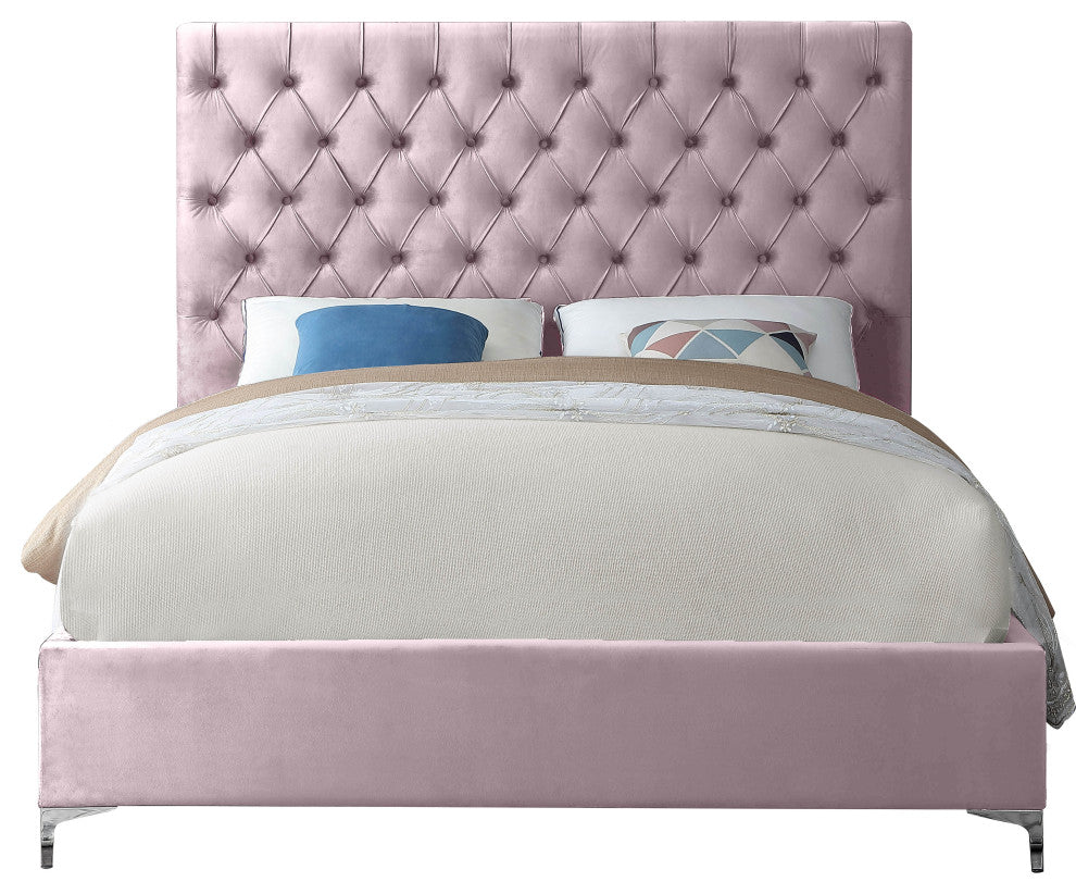 Cruz Velvet Upholstered Bed, Pink, Queen