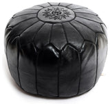 Moroccan Leather Pouf, Black