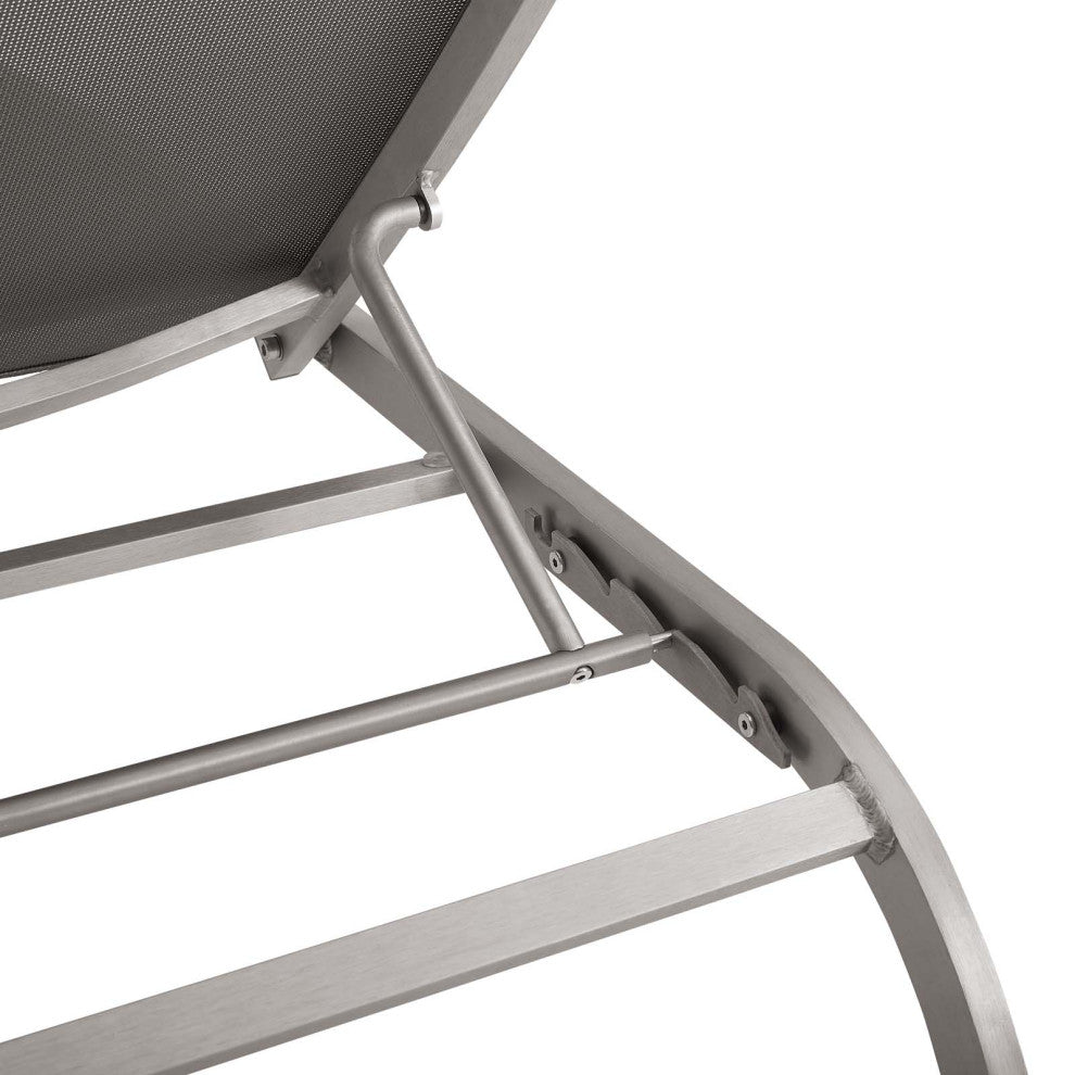 Lounge Chair Chaise Table Set, Aluminum, Metal, Gray, Modern, Outdoor Patio