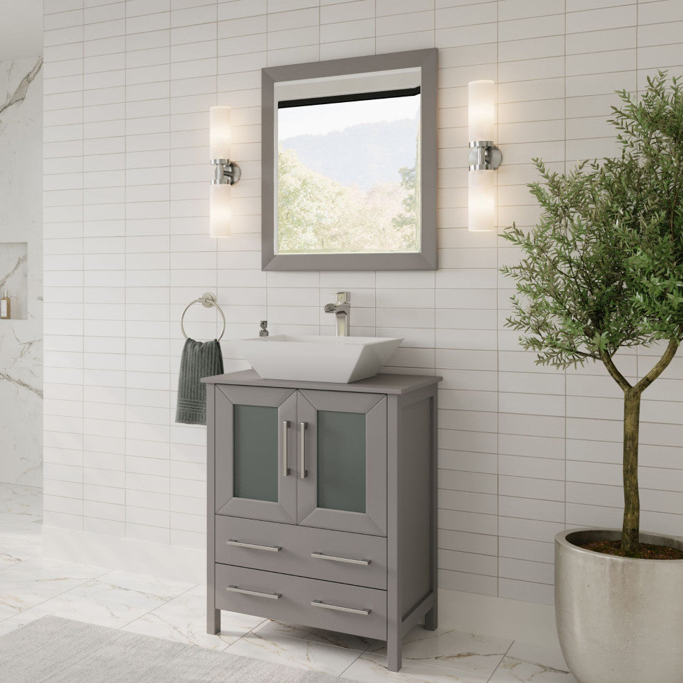 Sinclair 24" Single Bathroom Vanity with Engineered Marble Top with Mirror