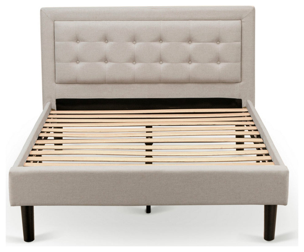 2-Pc Platform Full Size Bed Set, 1 Wood Bed Frame, Nightstand Mist Beige Fabric
