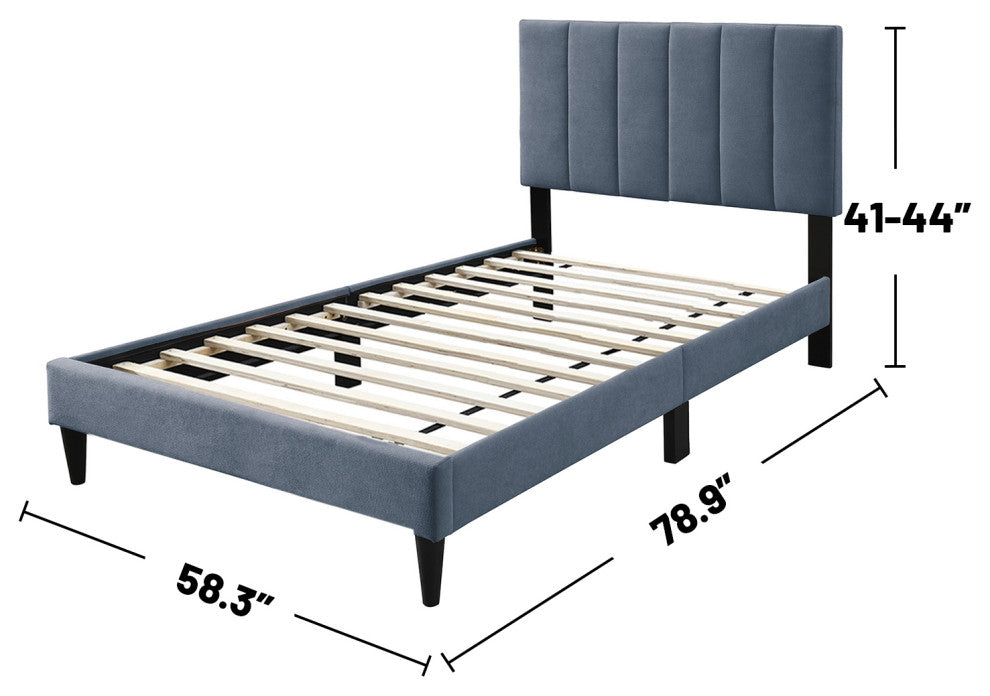 Brushed Linen Fabric Full Bed With Channel Tufting Design, Charcoal