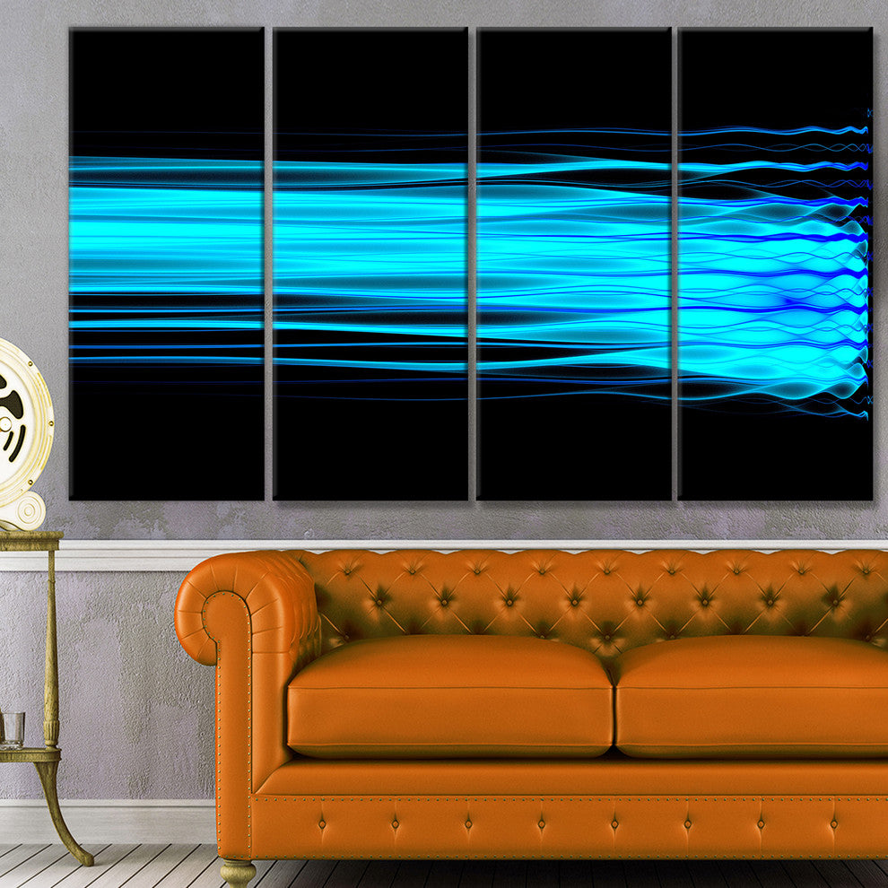 Bright Blue Fractal Waves, Abstract Art on Canvas, 48"x28", 4 Panels
