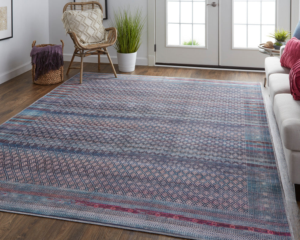 Welch Oriental Machine Washable Aqua Blue Rug, 2'x3'