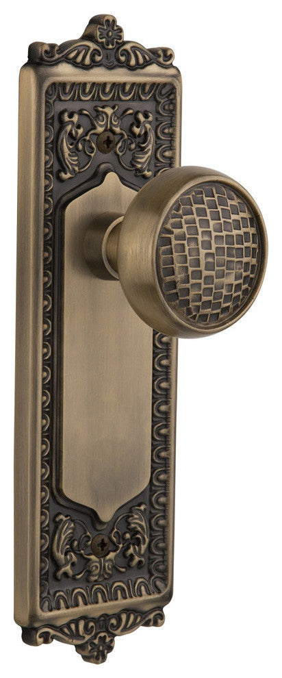 Double Egg & Dart Plate With Round Clear Cottage Knob, Antique Brass