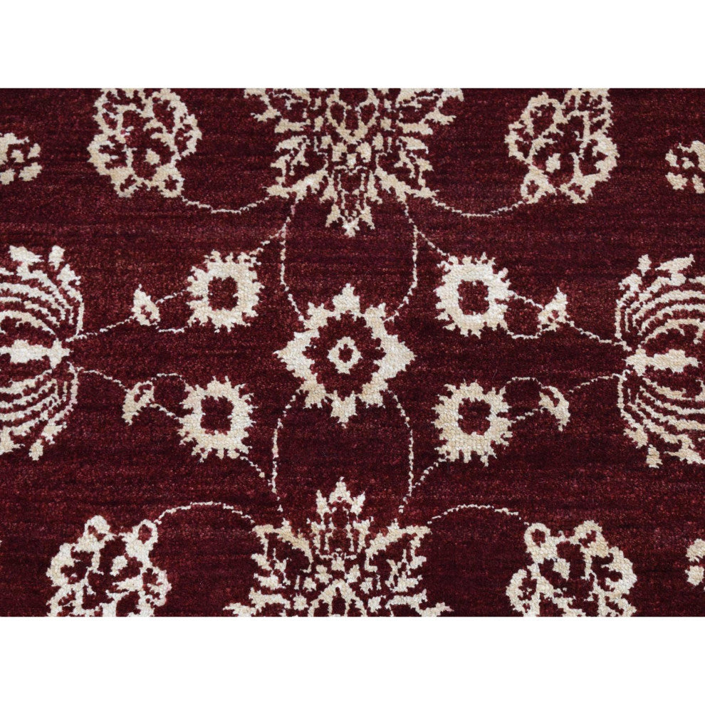 Sangria Red Pure Wool Abarasque Design Agra Hand Knotted Runner Rug 2'8" x 6'