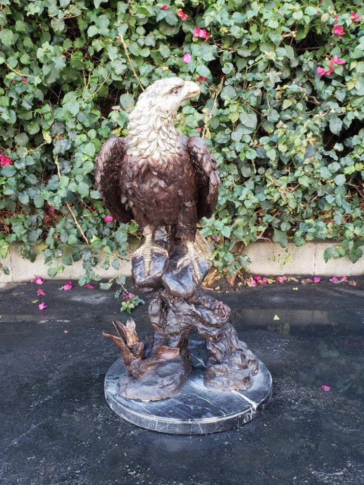 Large Eagle Bronze Statue Mounted on Marble -  Size: 21"L x 23"W x 35"H.