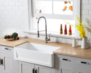 Solid Surface White Stone Front Farmhouse Single Bowl Kitchen Sink, Matte White