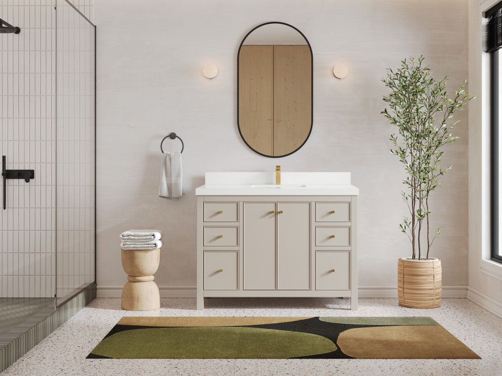 Chicago 48" Single Sink Bathroom Vanity, Fine Grain 2" White Quartz