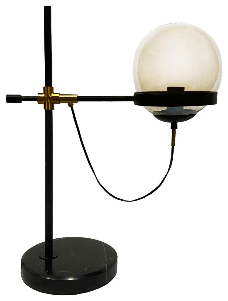 Colby Glass Globe Table Lamp, Black With Cognac Glass