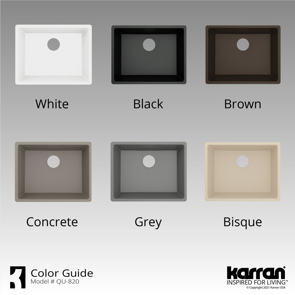 Karran QU-820 Undermount 24.38, Single Bowl Quartz Sink Kit, Concrete