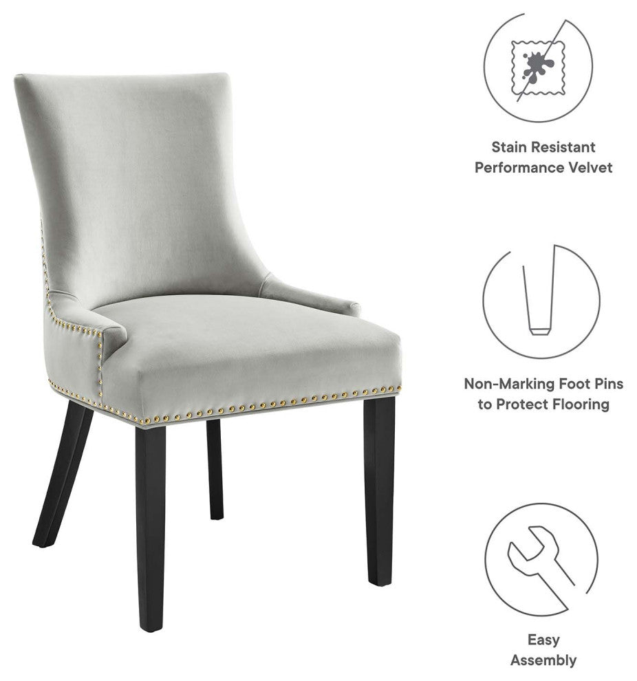 Dining Chair, Nailhead, Set of 2, Gray, Velvet, Modern, Bistro Hospitality