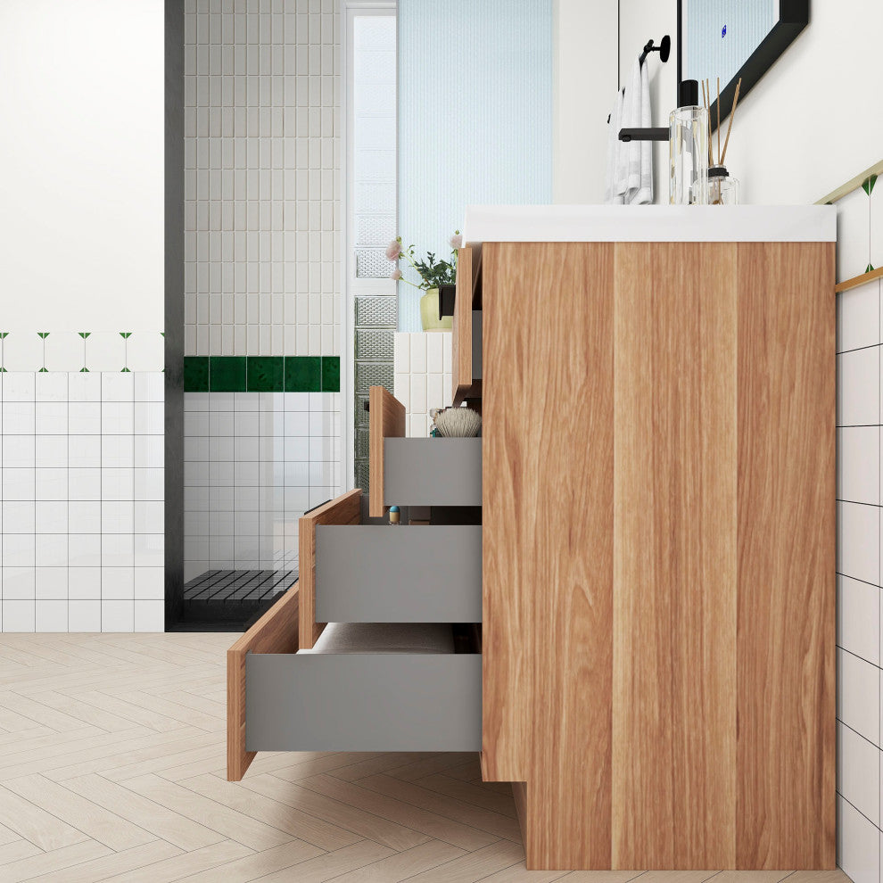 Carla 30" Freestanding Bathroom Vanity, White Oak