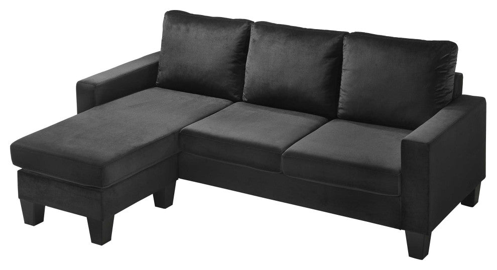 Jessica 77 in. W Flared Arm Velvet L Shaped Sofa, Black
