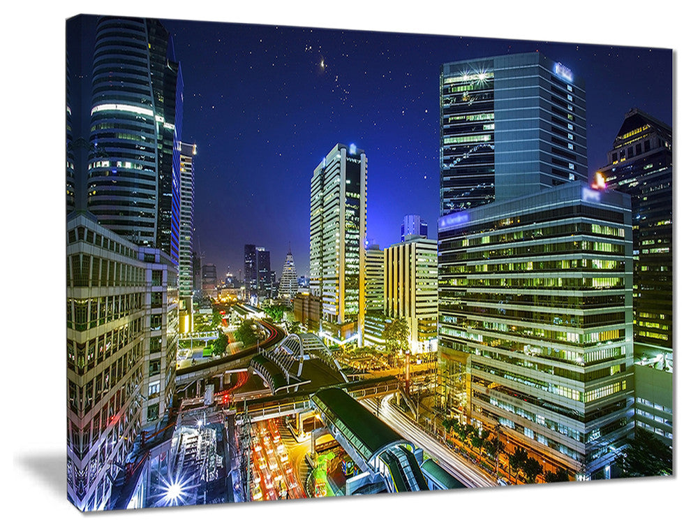 "Bangkok City Night View" Cityscape Canvas Photo Print, 20"x12"