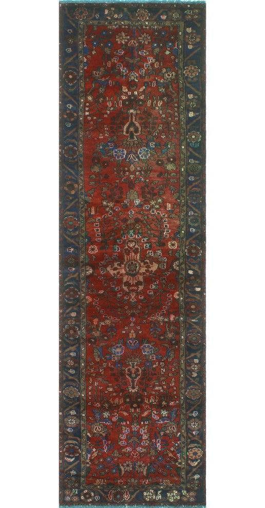 Fine Vintage Distressed Kinslee Red/Navy Runner, 2'8x9'10