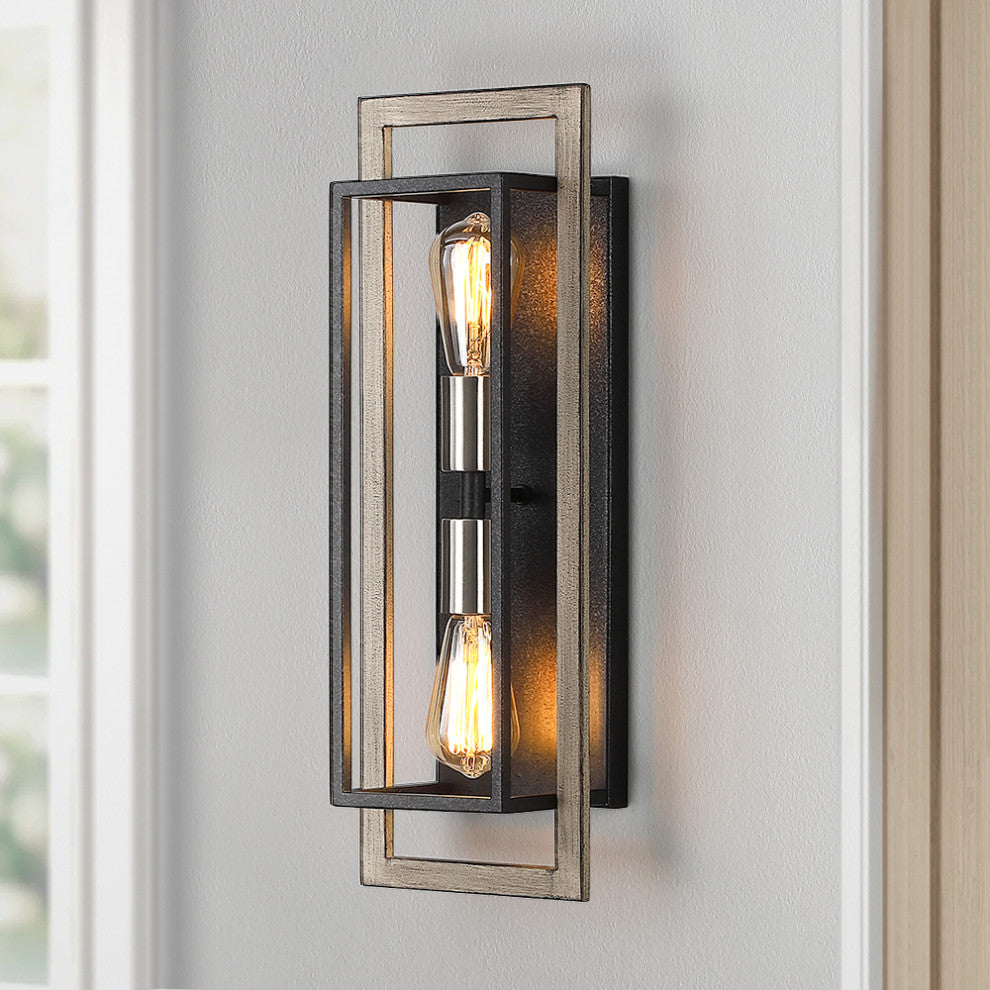 Black/Wood Tone Dimmable Rustic Farmhouse Wall Sconce, 20.1" H