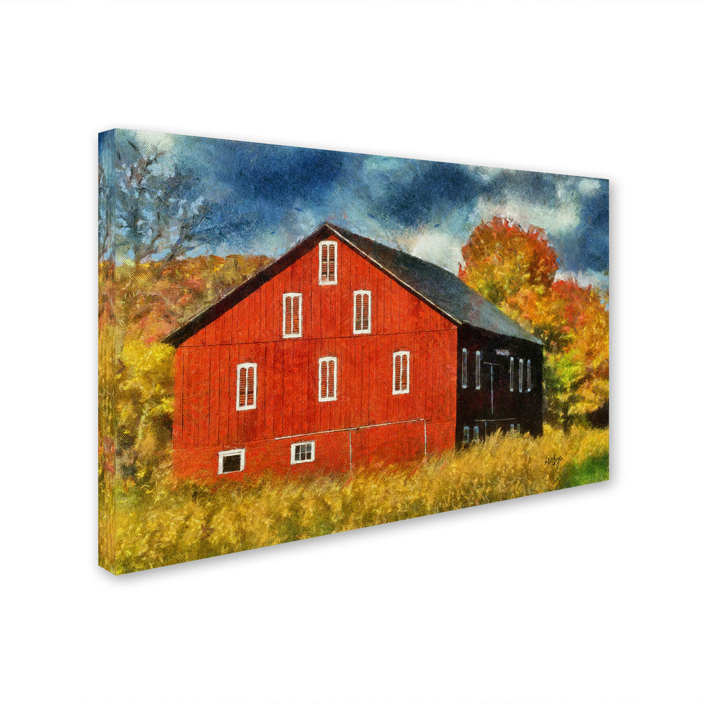 'Red Barn In Autumn' Canvas Art by Lois Bryan