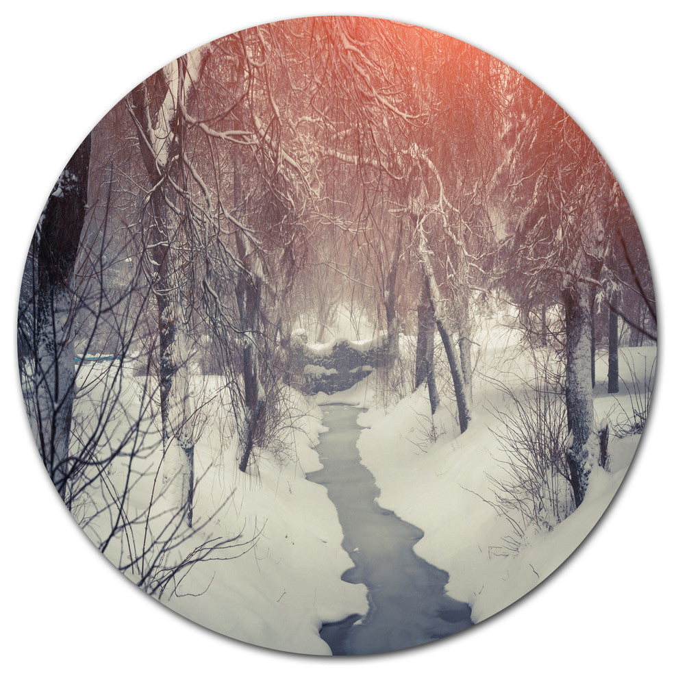 Beautiful Snowfall In City Park, Landscape Disc Metal Artwork, 23"