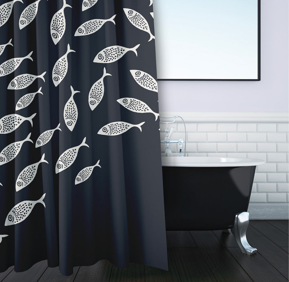 Escuela Shark Blue and White 70" w x 73" h Shower Curtain