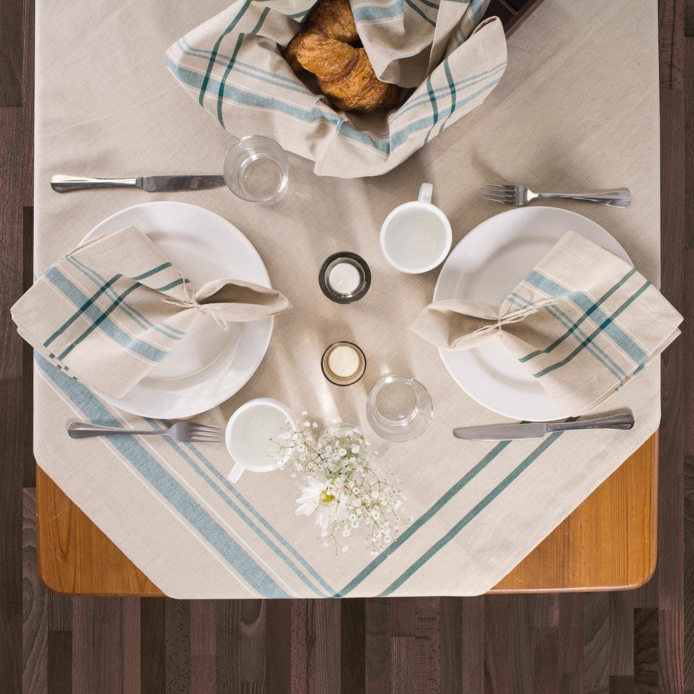 DII Teal French Stripe Tablecloth 60"x84"