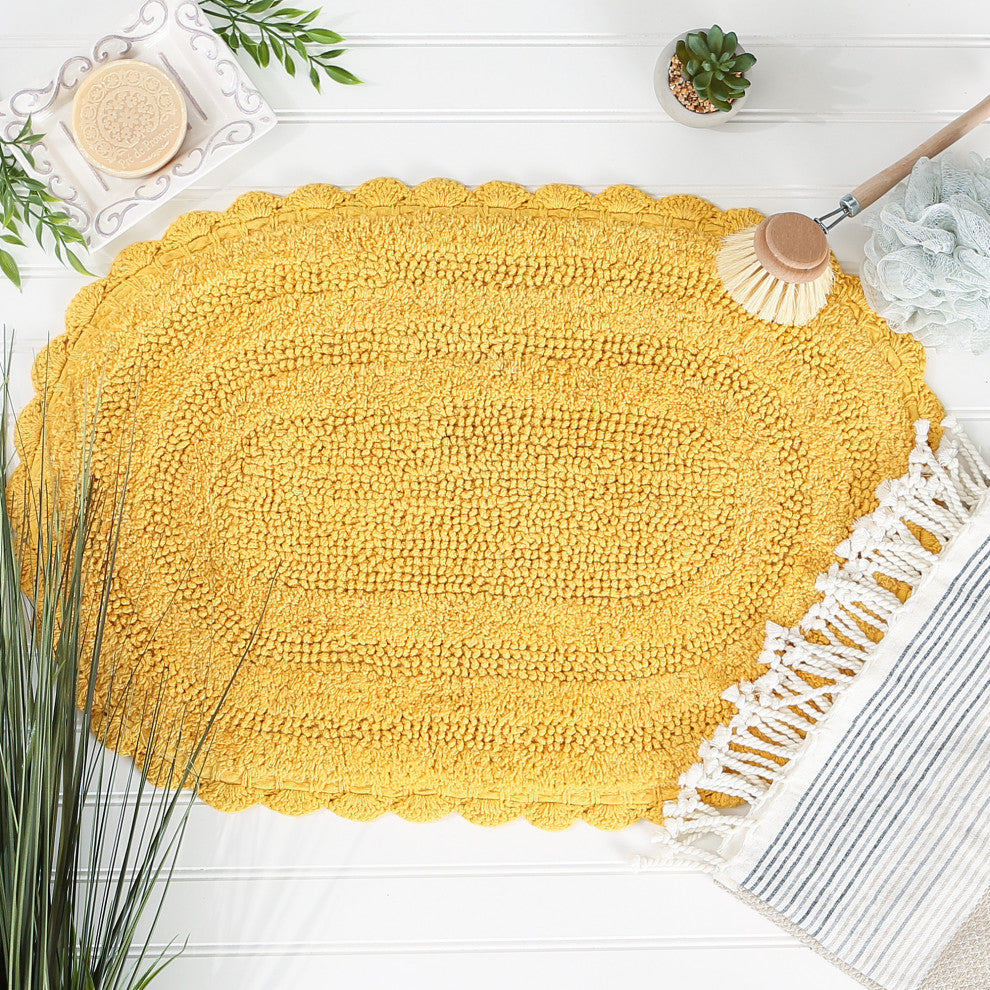 Yellow Small Oval Crochet Bath Mat