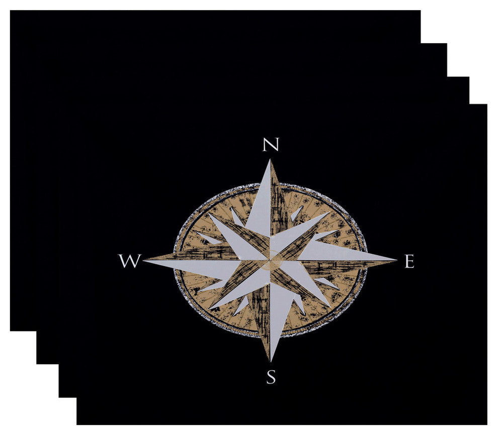 18"x14" Compass, Geometric Print Placemat, Navy Blue, Set of 4