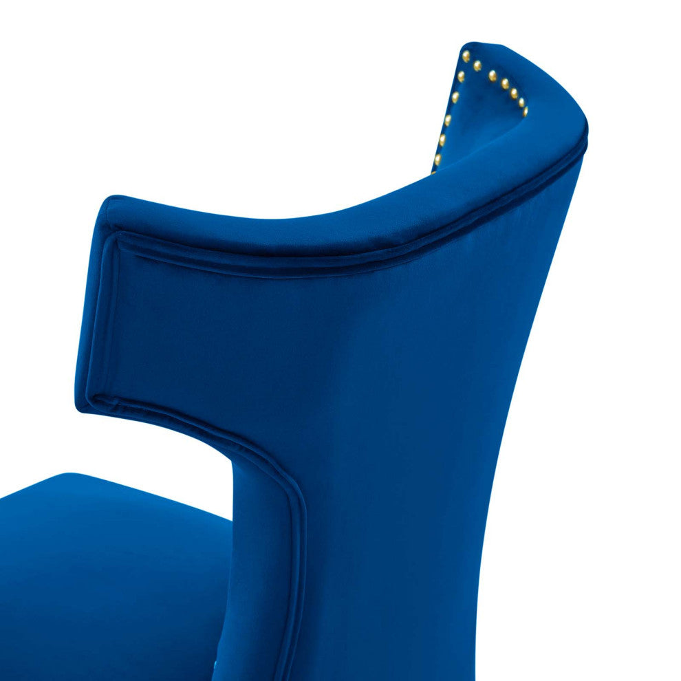 Dining Chair, Nailhead, Set of 2, Blue Navy, Velvet, Modern, Bistro Hospitality