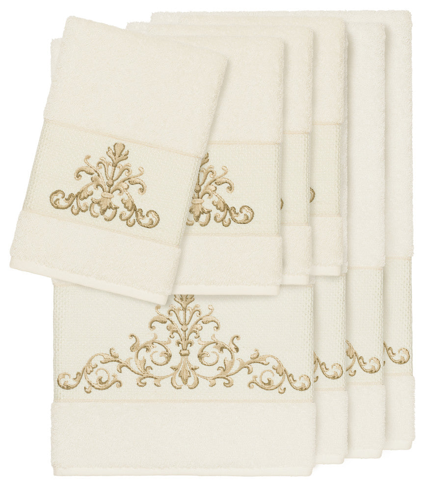 Scarlet 8-Piece Embellished Towel Set, Cream