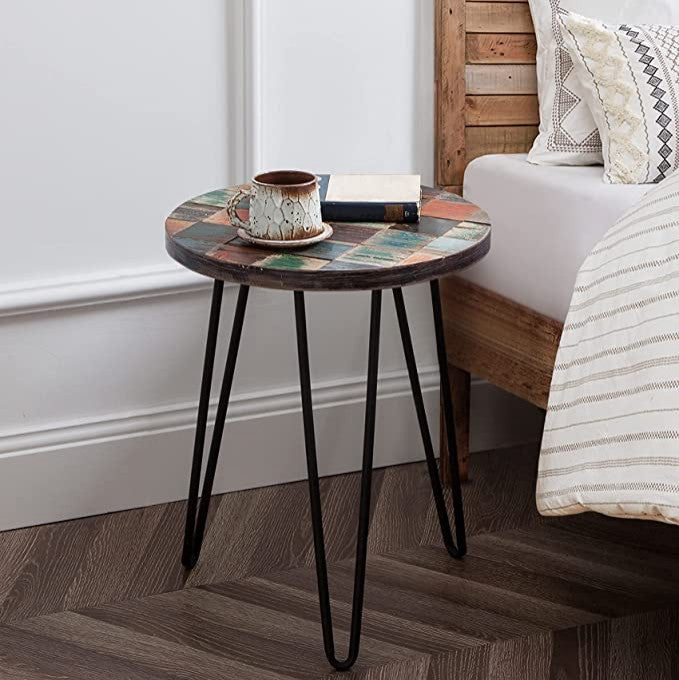 Reclaimed Wood End Table, Red, 18" X 18" X 20"