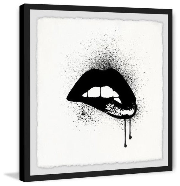 "Black Drip Lips" Framed Painting Print, 18"x18"